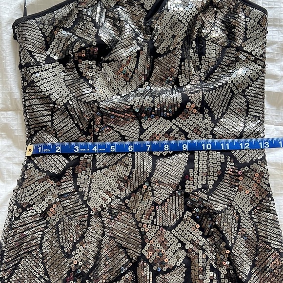 Bebe Black/Silver Sequin Cocktail Mini Dress. Size S. One shoulder. - Picture 4 of 5
